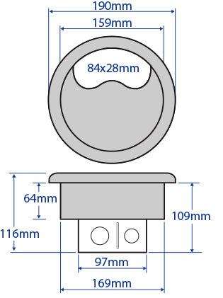 FGS169PDD - 169mm Stainless Steel Power Grommet with 2 Data Spaces