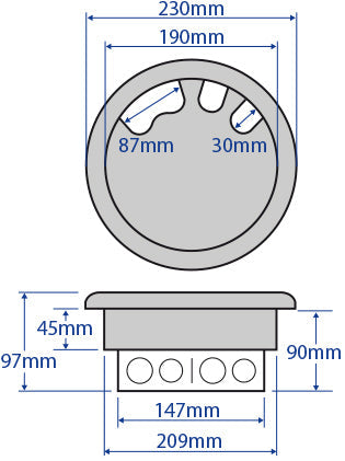 FGB209RCD/D - 209mm Twin Switched RCD & Data Protected Sockets Power Grommet