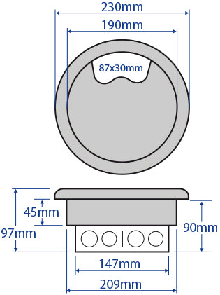 209mm Stainless Steel Lid Power & Data Grommet