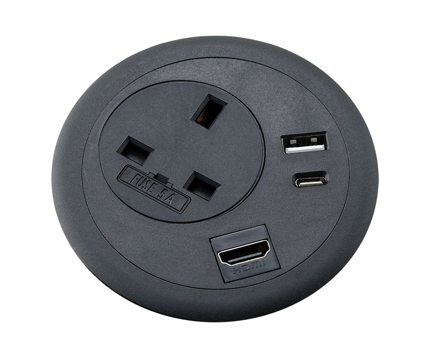 PG80B/HDMI/ACUSB - 80mm Power & USB Desk Grommet + HDMI Media Slot