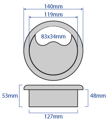 FGB127C-SF - 127mm Plastic Floor Grommet in Black (Smooth Finish)