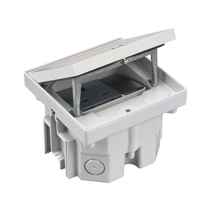 KFH140/72 - Single IP66 Mechanism with Brushed Stainless Steel Lid includes 13A UK Socket & Blank Media Slot