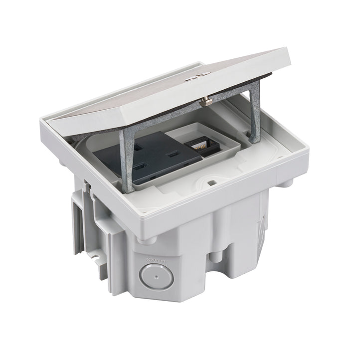 KFH146U/72 - Single IP66 Mechanism with Brushed Stainless Steel Lid includes 13A UK Socket & 1 Cat6 Data