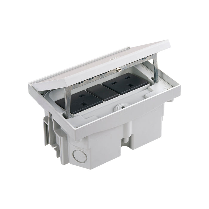 KFH240/72 - Double IP66 Mechanism with Brushed Stainless Steel Lid includes 13A UK Sockets & Blank Media Slot