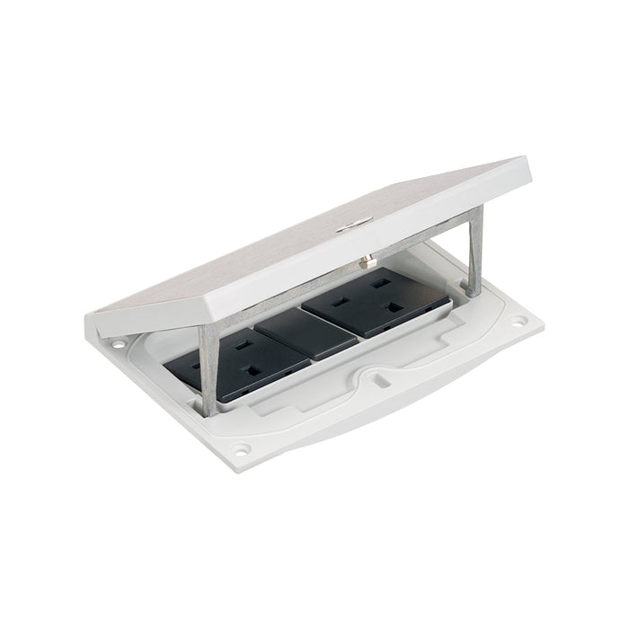 KFH240/72 - Double IP66 Mechanism with Brushed Stainless Steel Lid includes 13A UK Sockets & Blank Media Slot