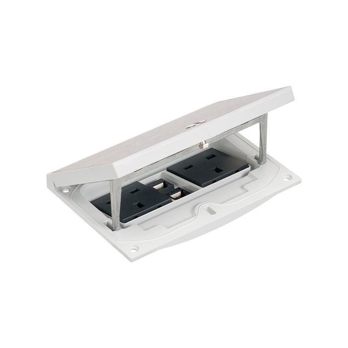 KFH246U/72 - Double IP66 Mechanism with Brushed Stainless Steel Lid includes 13A UK Sockets & 2 Cat6 Data