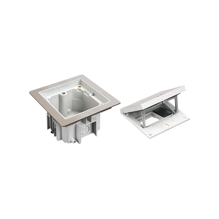 KFH140/72 - Single IP66 Mechanism with Brushed Stainless Steel Lid includes 13A UK Socket & Blank Media Slot