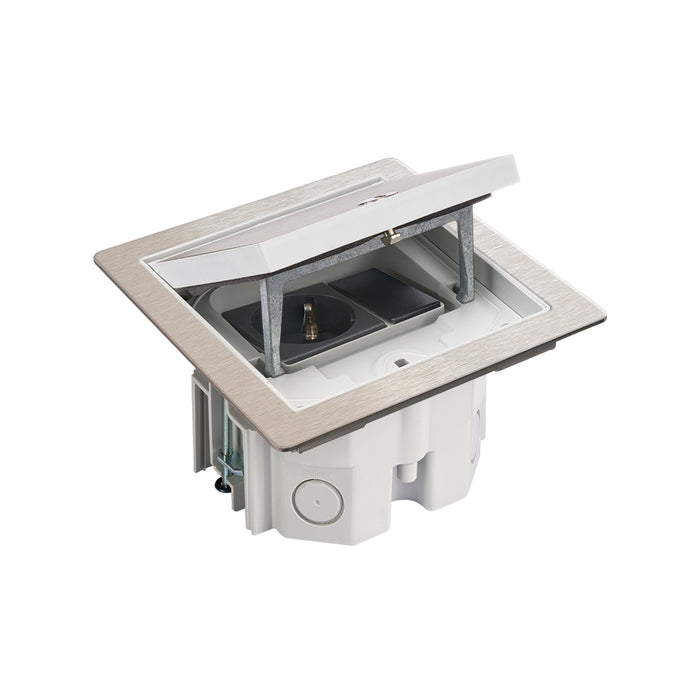 KFH140/72 - Single IP66 Mechanism with Brushed Stainless Steel Lid includes 13A UK Socket & Blank Media Slot
