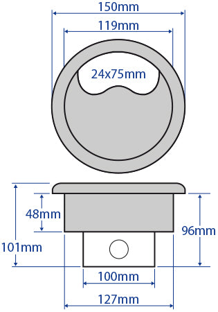 PG003G - 127mm Standard Power Grommet with 2 Data Spaces